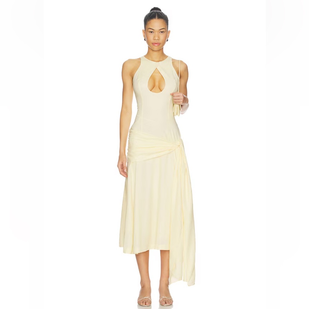 Danielle Guizio Victoire Revolve Dress Beige Corset Back Tie Midi Dress Larg New